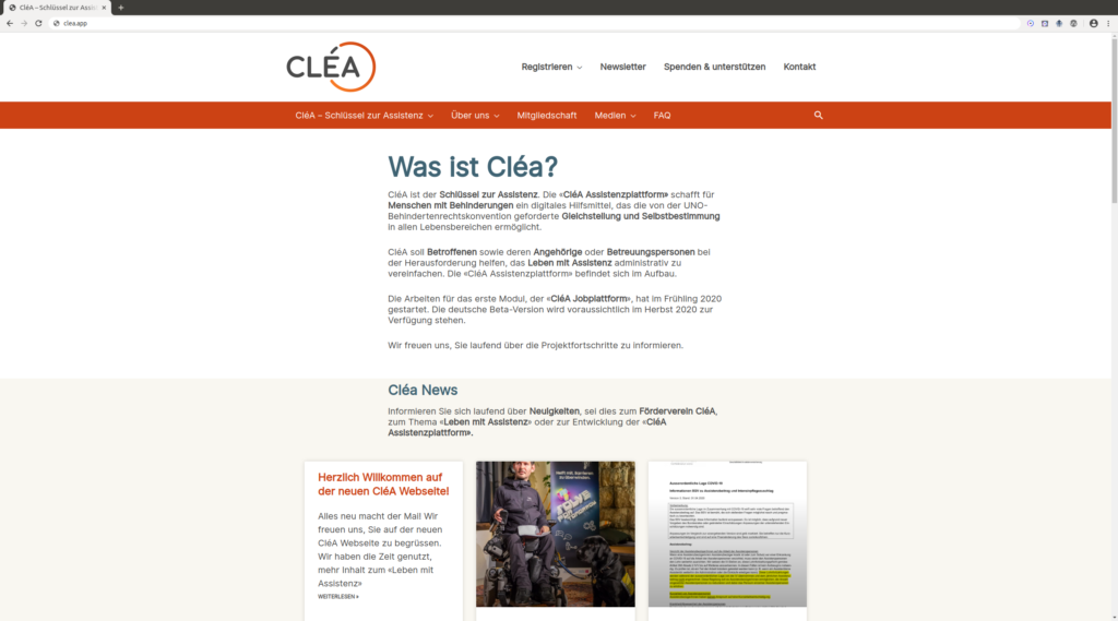 Screenshot der CléA Website